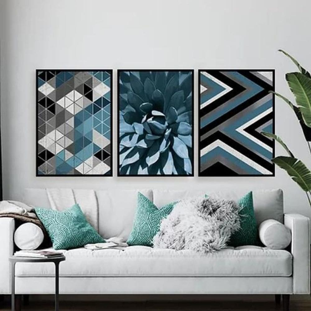 Kit Quadros Mod. Azul Preto Cinza 24x18 cm - Quadros On-Line