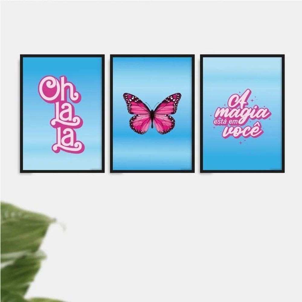 Kit 3 Quadros Ohlala A Magia Está Em Você 24X18 Vidro Preta