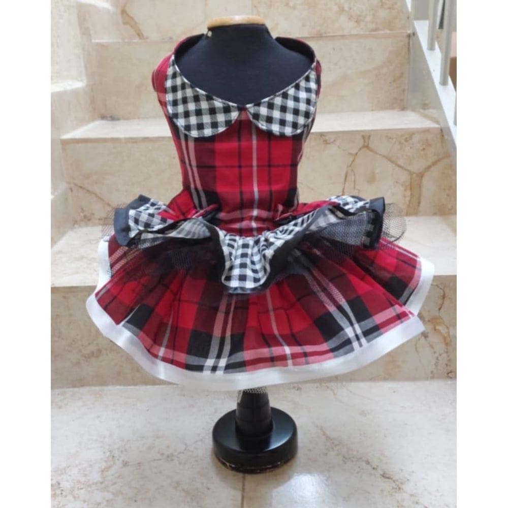 Vestido Pet Festa Junina Xadrez Luxuoso - Tamanho P