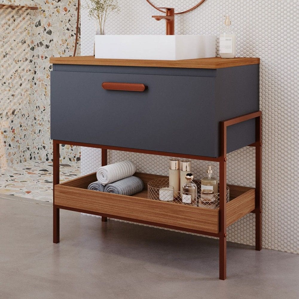 Armário de Banheiro Porti 60 Cm 1 Porta 100% Mdf Titanium/Freijó - Mgm Móveis