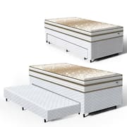 Cama Box com Colchão de Molas Ensacadas Double Face Pillow Euro Alfa Probel + Auxiliar de Espuma Unique Solteiro 88cm