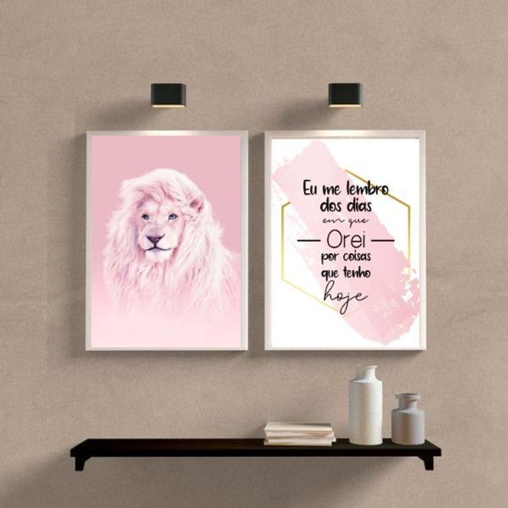 Quadros Leão Rosa Dias Orei 45x34cm - Madeira Preta