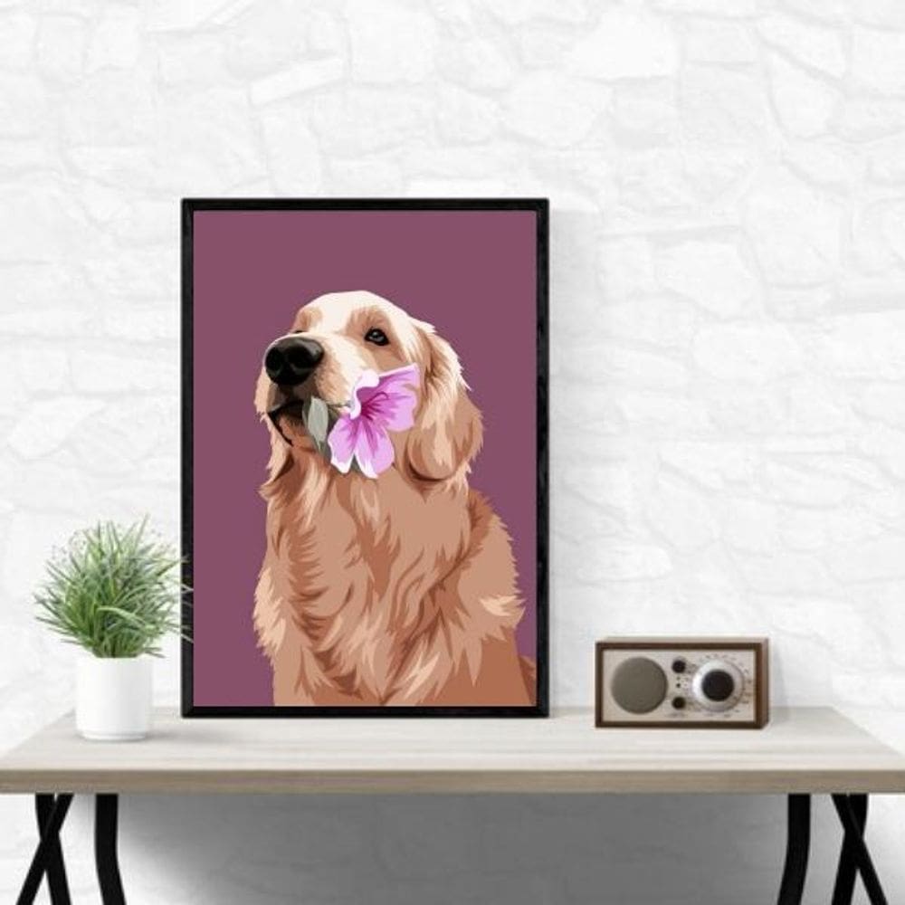Quadro Golden Retriever - Flor 33X24Cm