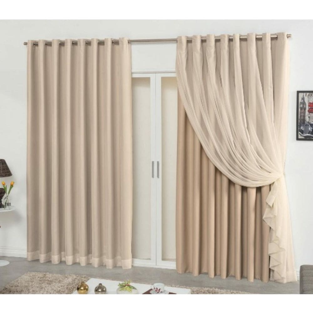 Cortina Blecaute Corta Luz 3,00X2,70 Com Voil Caqui/Palha