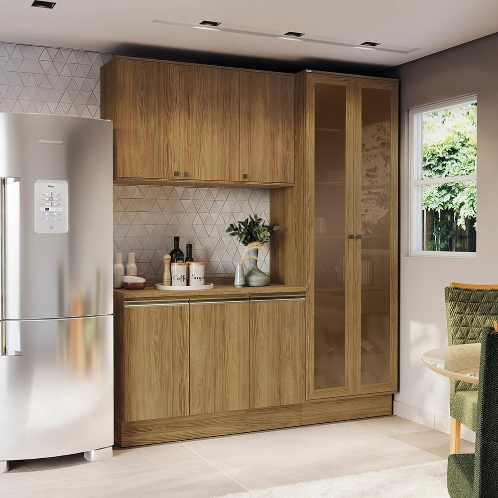 Armário de Cozinha Compacta 100% MDF 192cm Nogueira Celeste Kappesberg