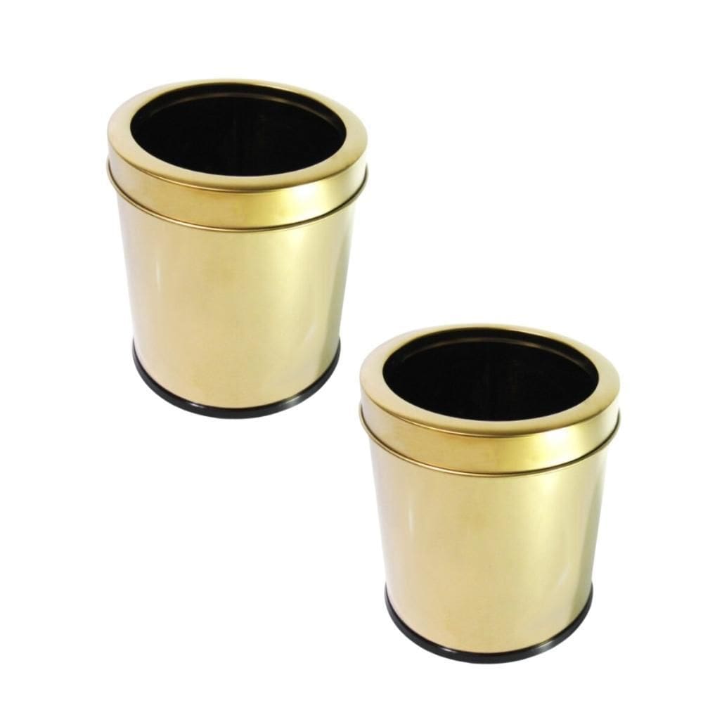 Kit 2 Lixeiras Dourada Aço Inox Com Aro 3,2L Fineza