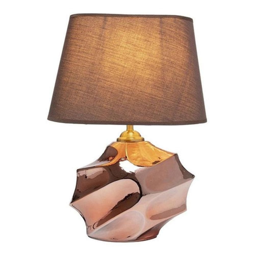 Abajur Luminária Quarto Sala Rosé Gold Vidro Metal 44X30