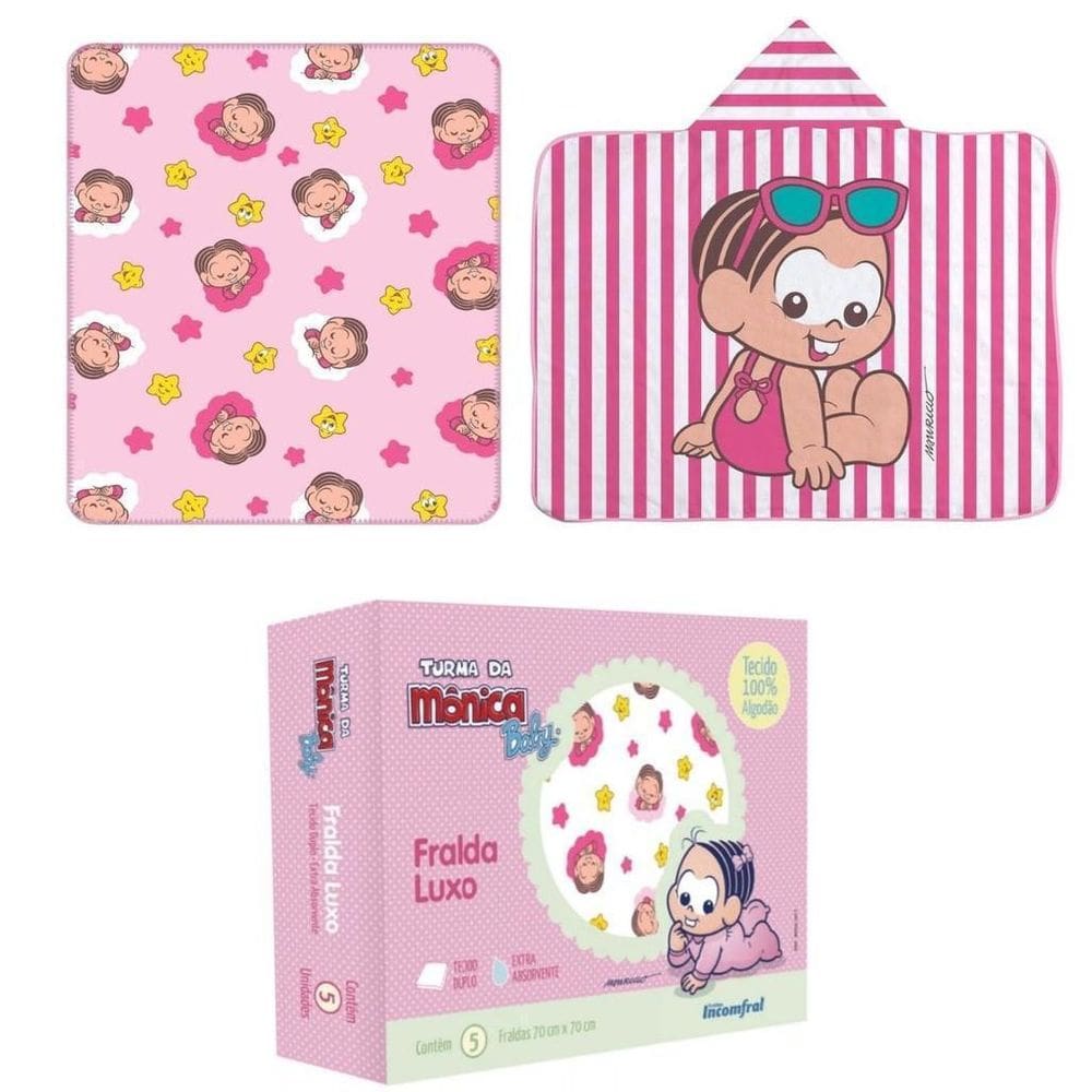Conjunto Da Mônica Fralda Reutilizável+Cobertor+Toalha