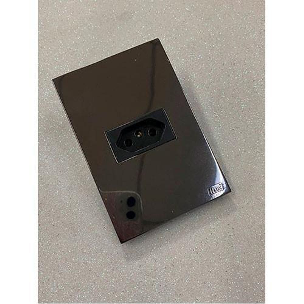 Cj Tomada 20A Horizontal 4X2 - Recta Espelhada Fume Grafite