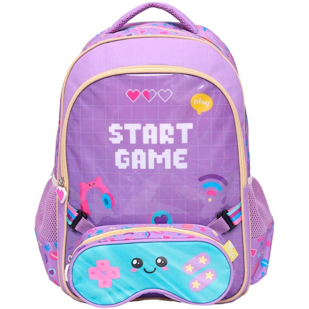 Kit Mochila Costas 17 Gamer Girl E Estojo Infantil Escolar