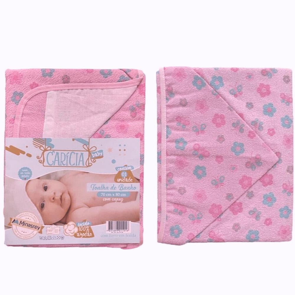 1 Toalha De Banho Rosa Bebê Forrada De Fralda Com Capuz