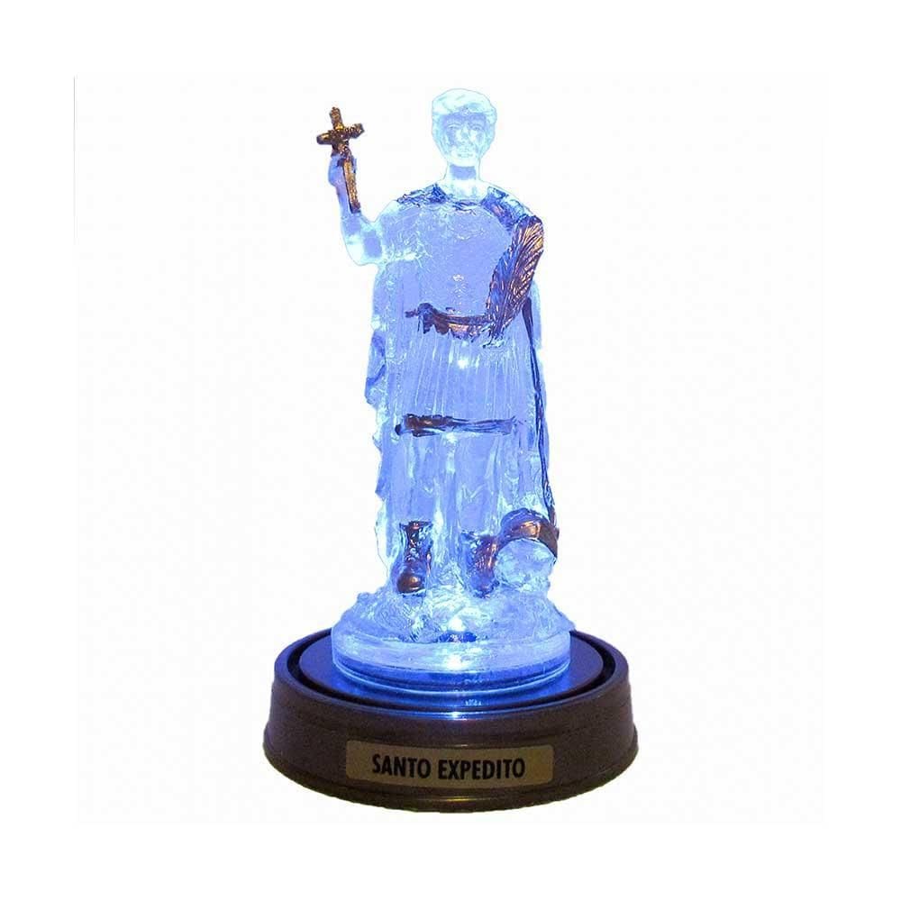 Luminária Imagem Santo Expedito Com Luzes De Led Azul