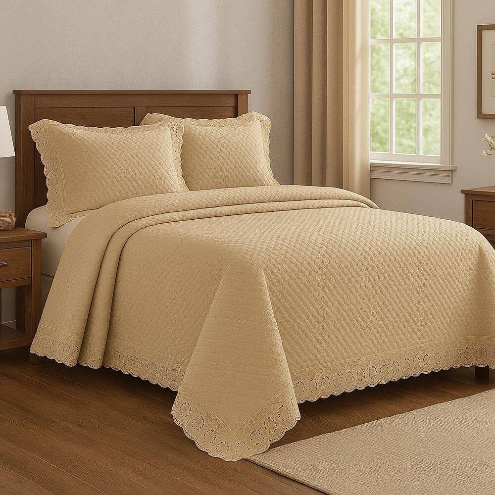 Jogo De Colcha Com Renda Paradis Casal 220X240Cm - Bege