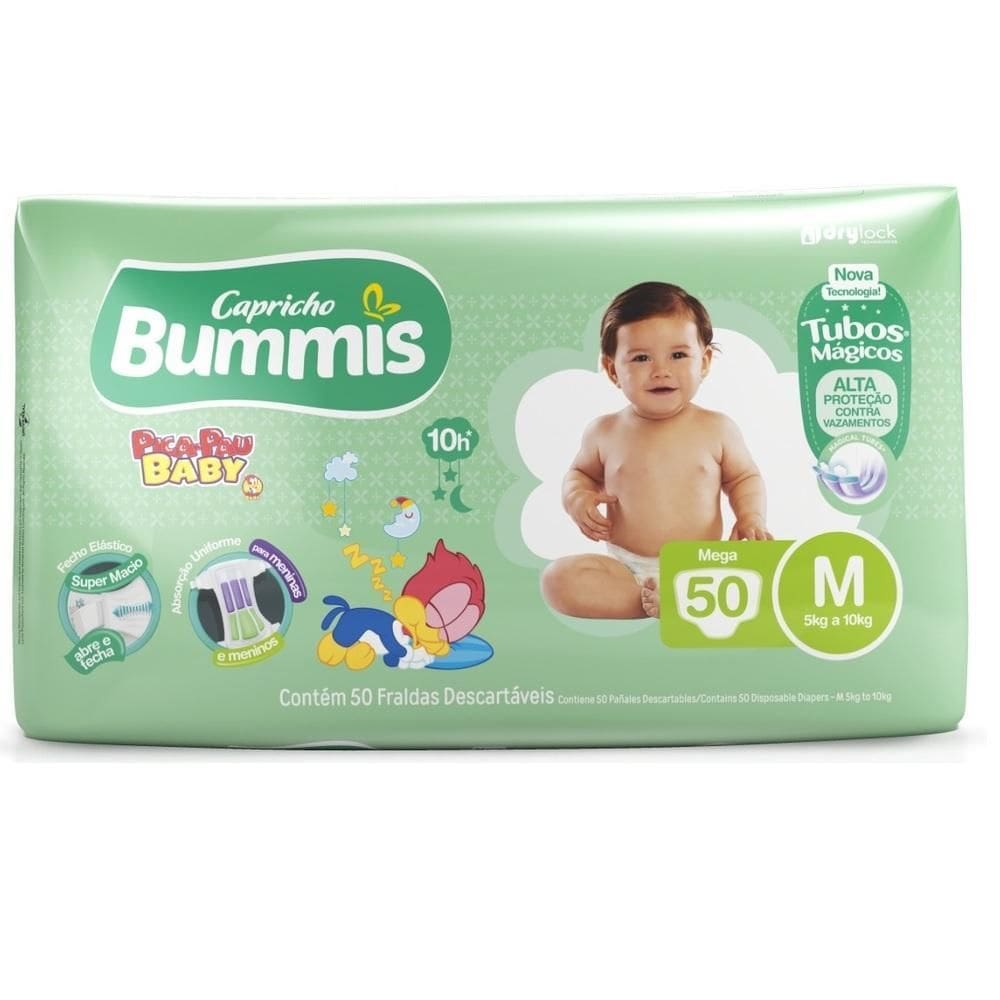 Capricho Bummis Pica Pau Fralda Descartável Mega M 50 Un