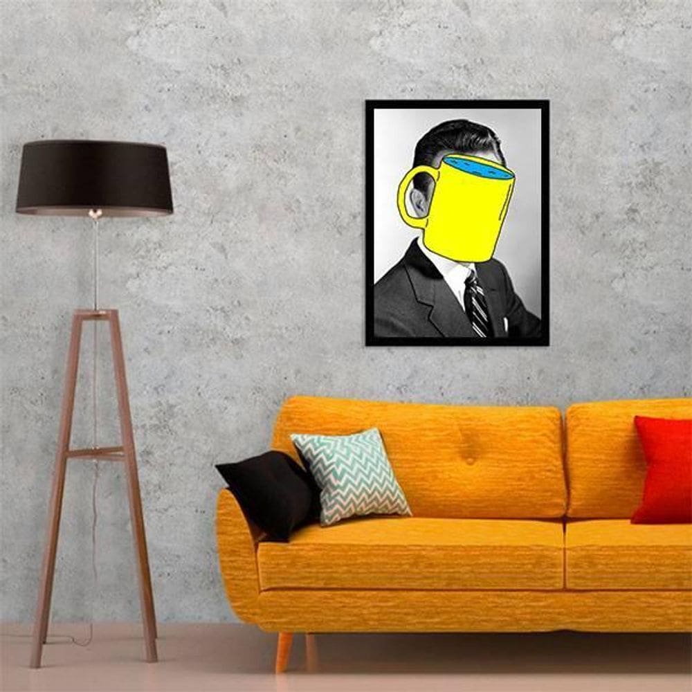 Quadro Só Penso Em Café 33X24Cm - Com Vidro - Madeira Preta