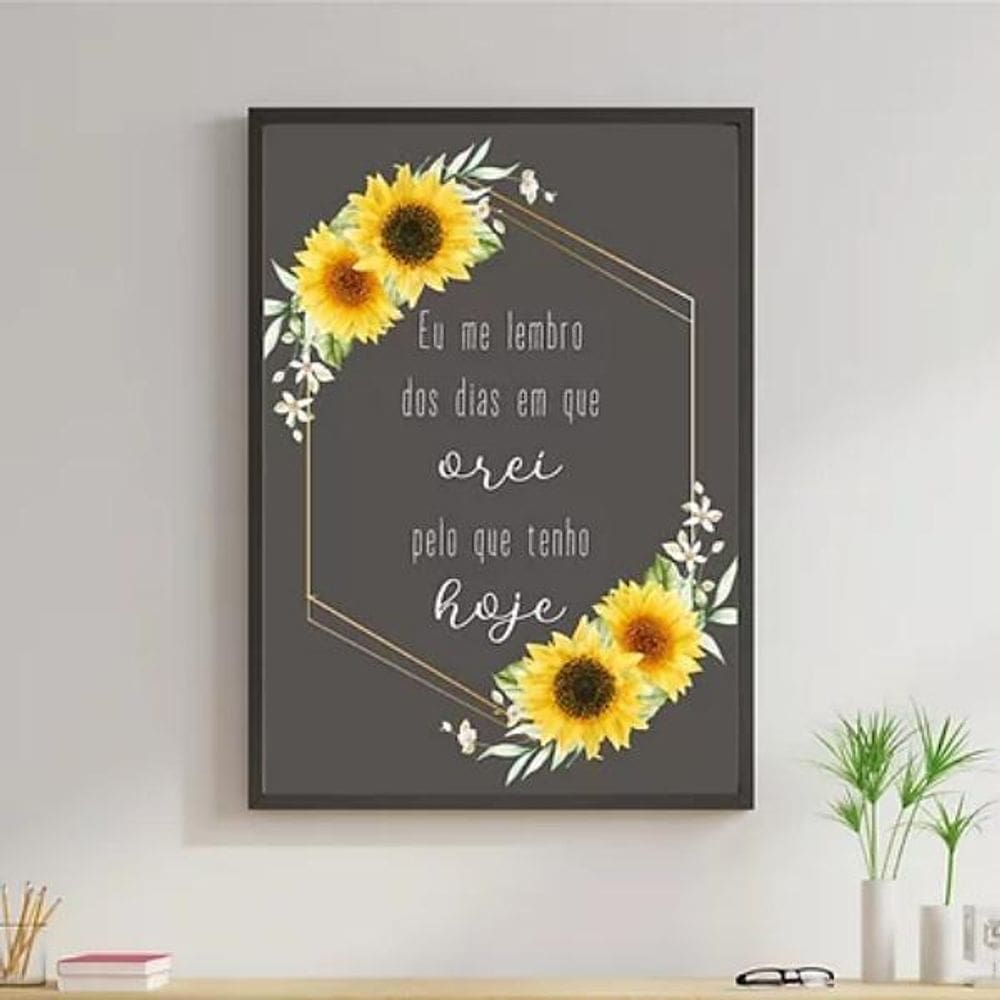 Quadro Girassol Dias Em Que Orei 45X34Cm - Madeira Preta