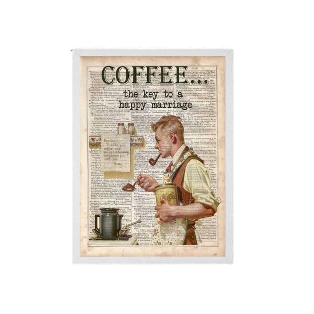 Quadro Vintage Coffee Happy Mariage Moldura Branca 24X18Cm
