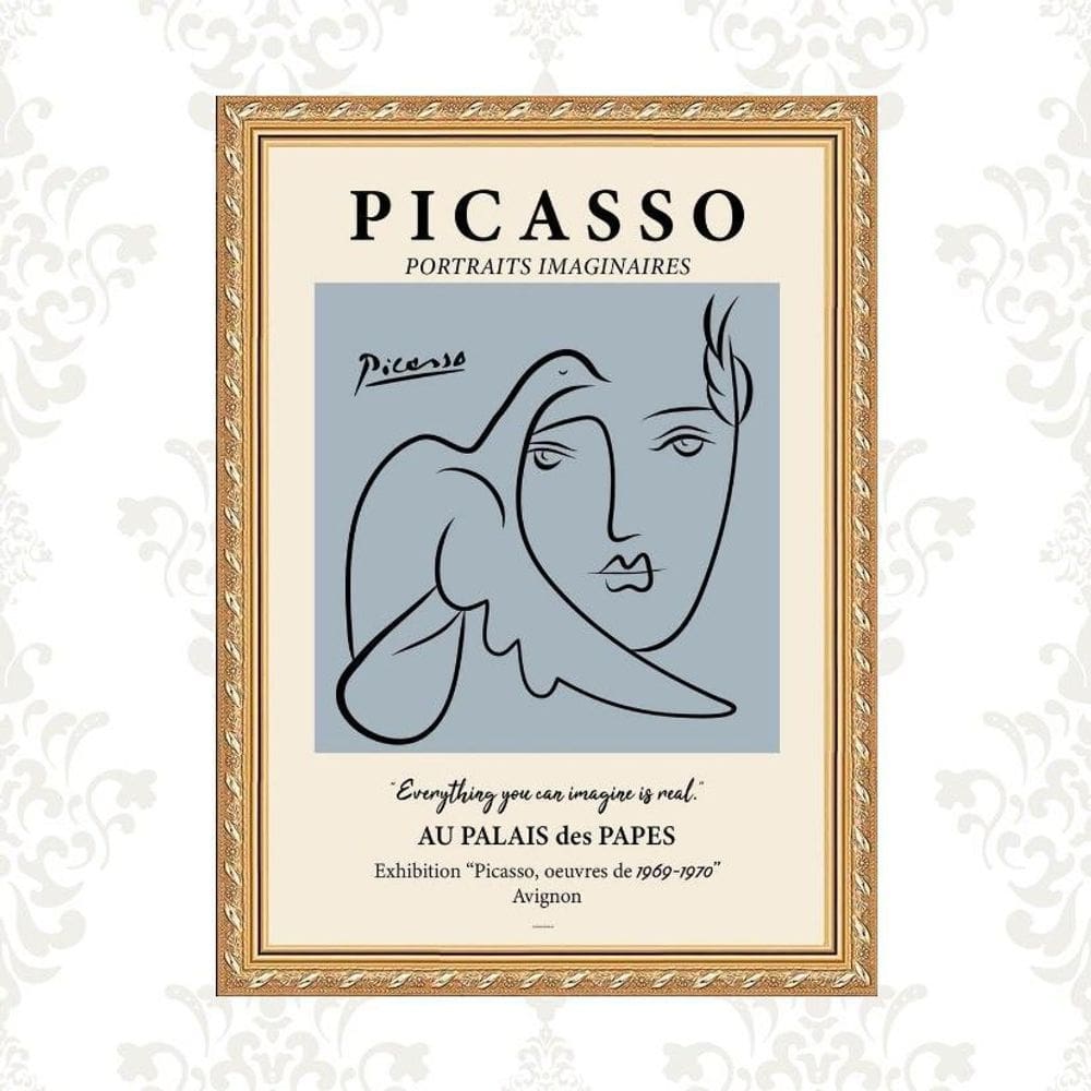 Quadro Moldura Dourada Picasso - Azul 24X18Cm