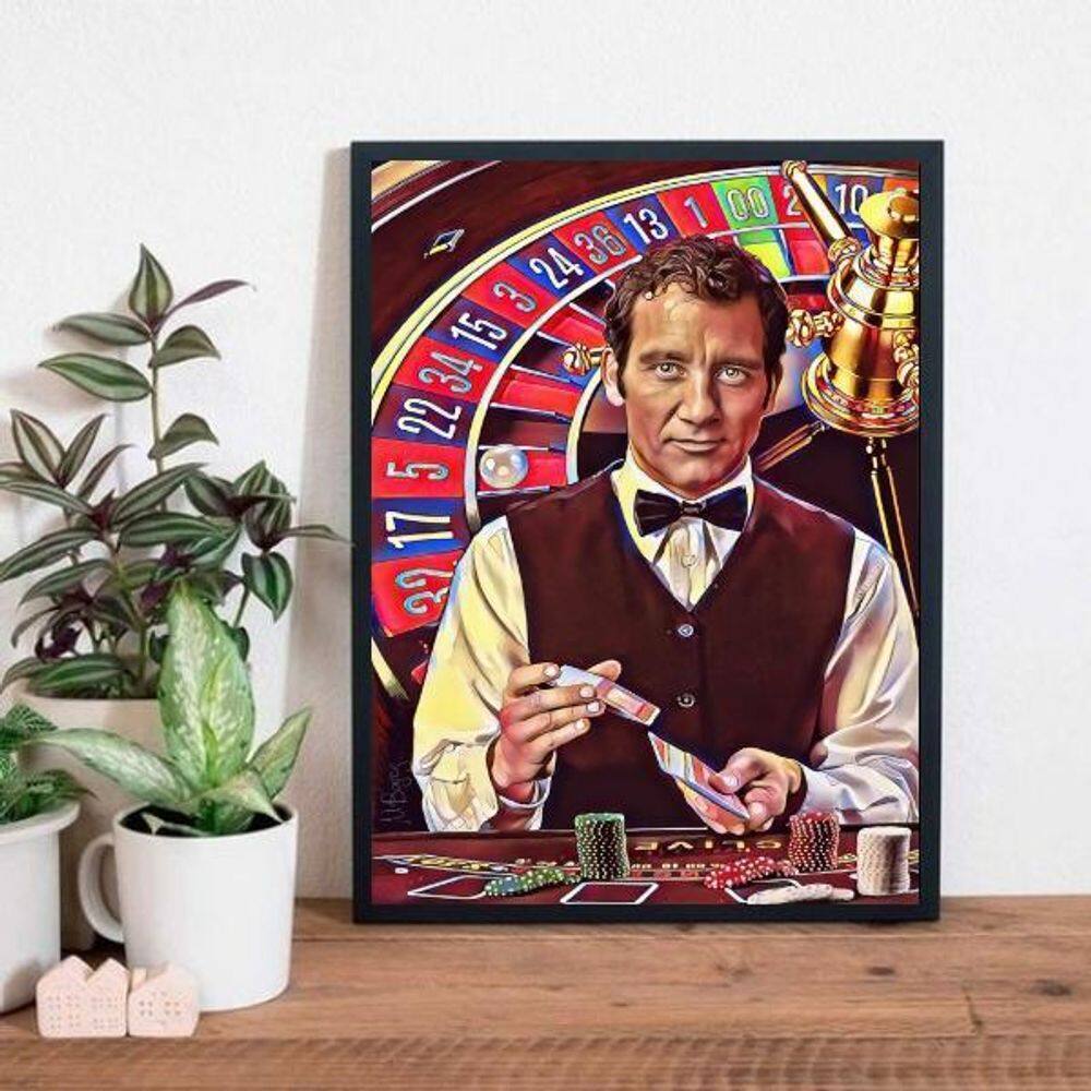 Quadro Decorativo Cassino Embaralhador 45X34Cm Moldura Preta