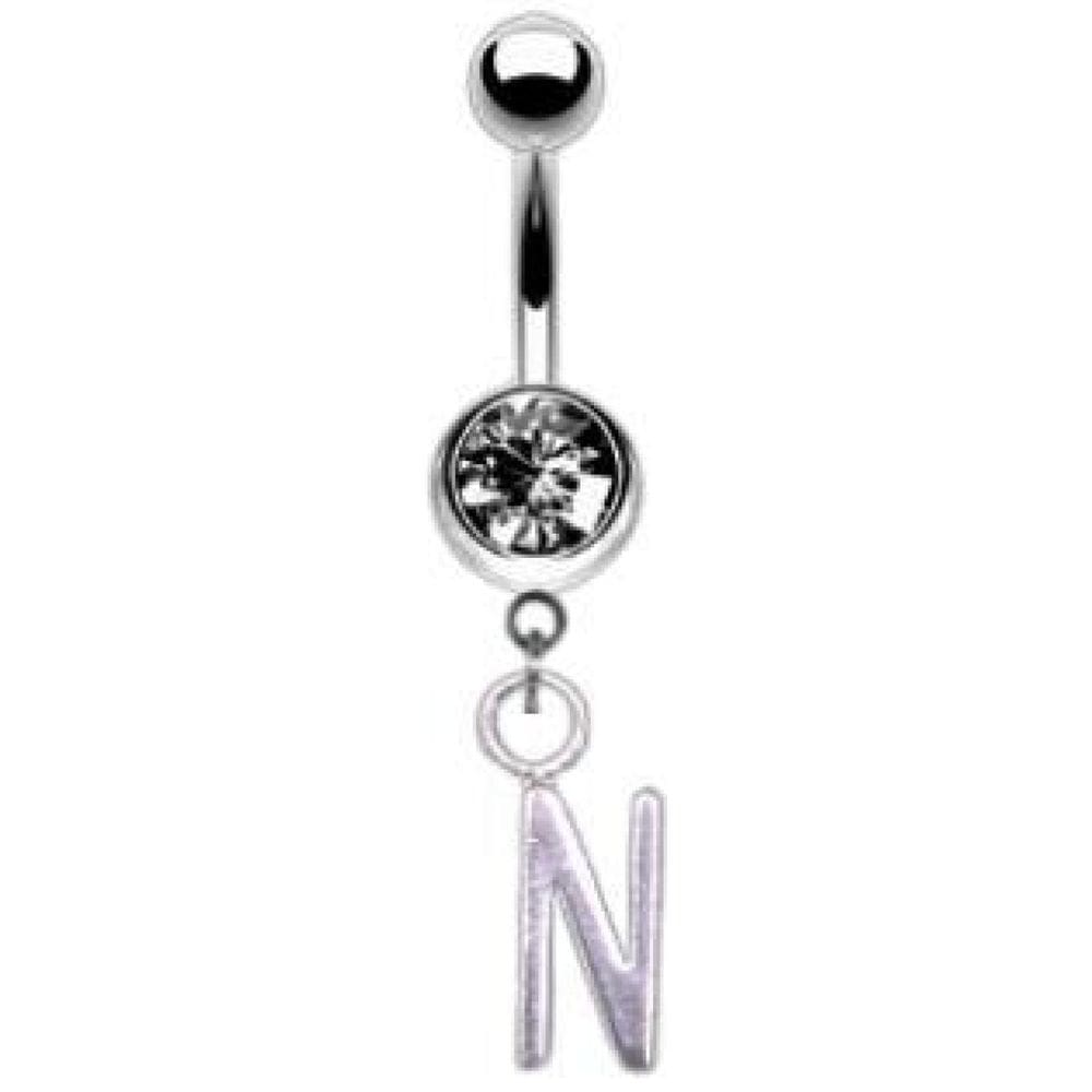 Piercing Umbigo Letra Inicial Nome Prateado