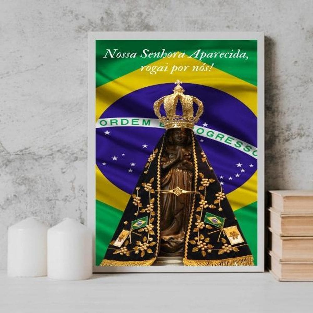 Quadro Nossa Senhora Aparecida Rogai Por Nós 45X34Cm Branca