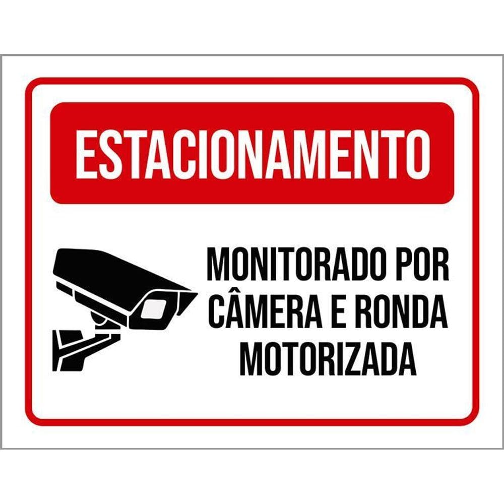 Placa Estacionamento Monitorado Câmera Ronda 36X46