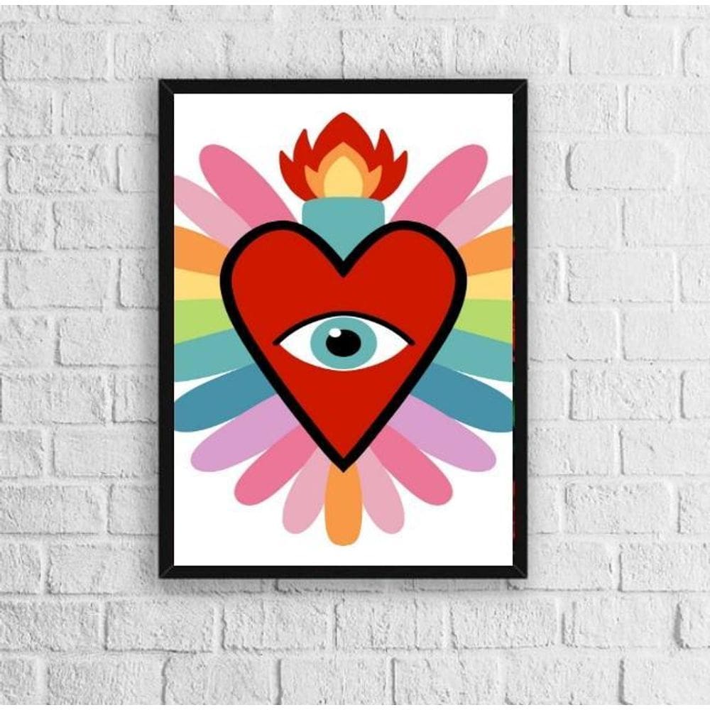 Quadro Coração Olho 33x24cm - Moldura Branca