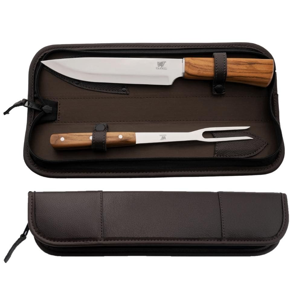 Kit Garfo e Faca Para Churrasco Hitita 9 Pol Com Estojo de Couro Carmel Imports