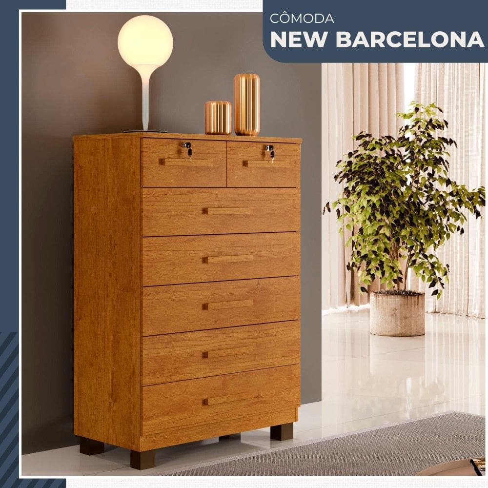 Comoda New Barcelona 7 Gavetas com Chave Benetil Moveis