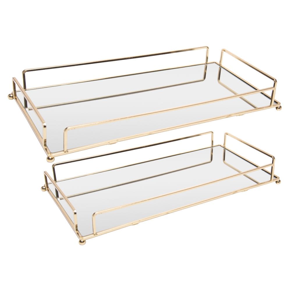 Conjunto com 2 Bandejas Decorativas Douradas em Metal