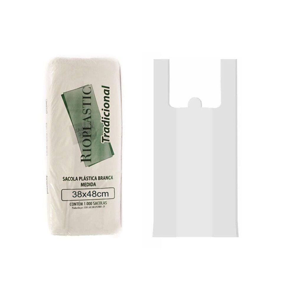 1000 Sacolas Branca 38x48cm - Rioplastic