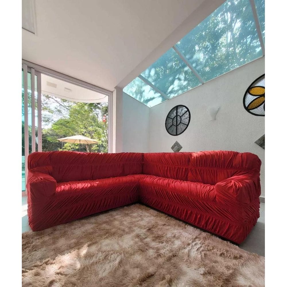 Capa Para Sofá De Canto 5 Lugares Malha Elastica