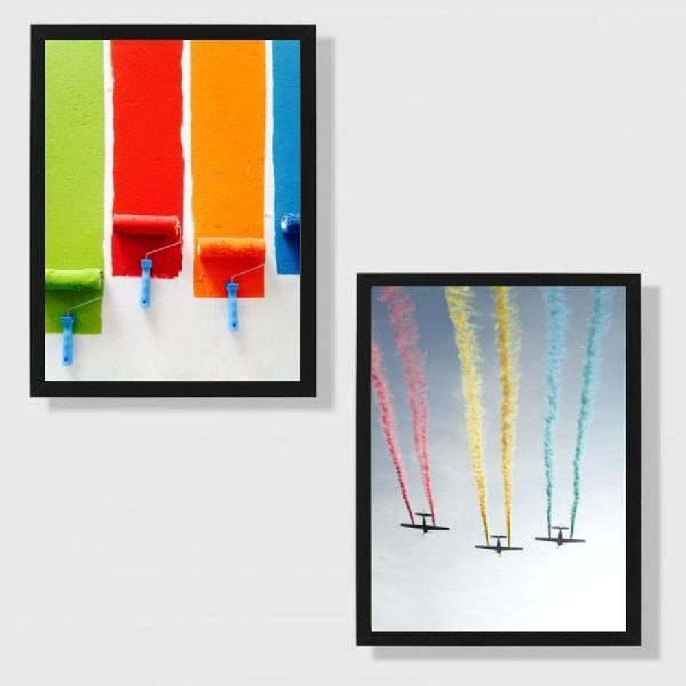 Kit 2 Quadros Cores Da Vida 45X34Cm Com Vidro Moldura Preta