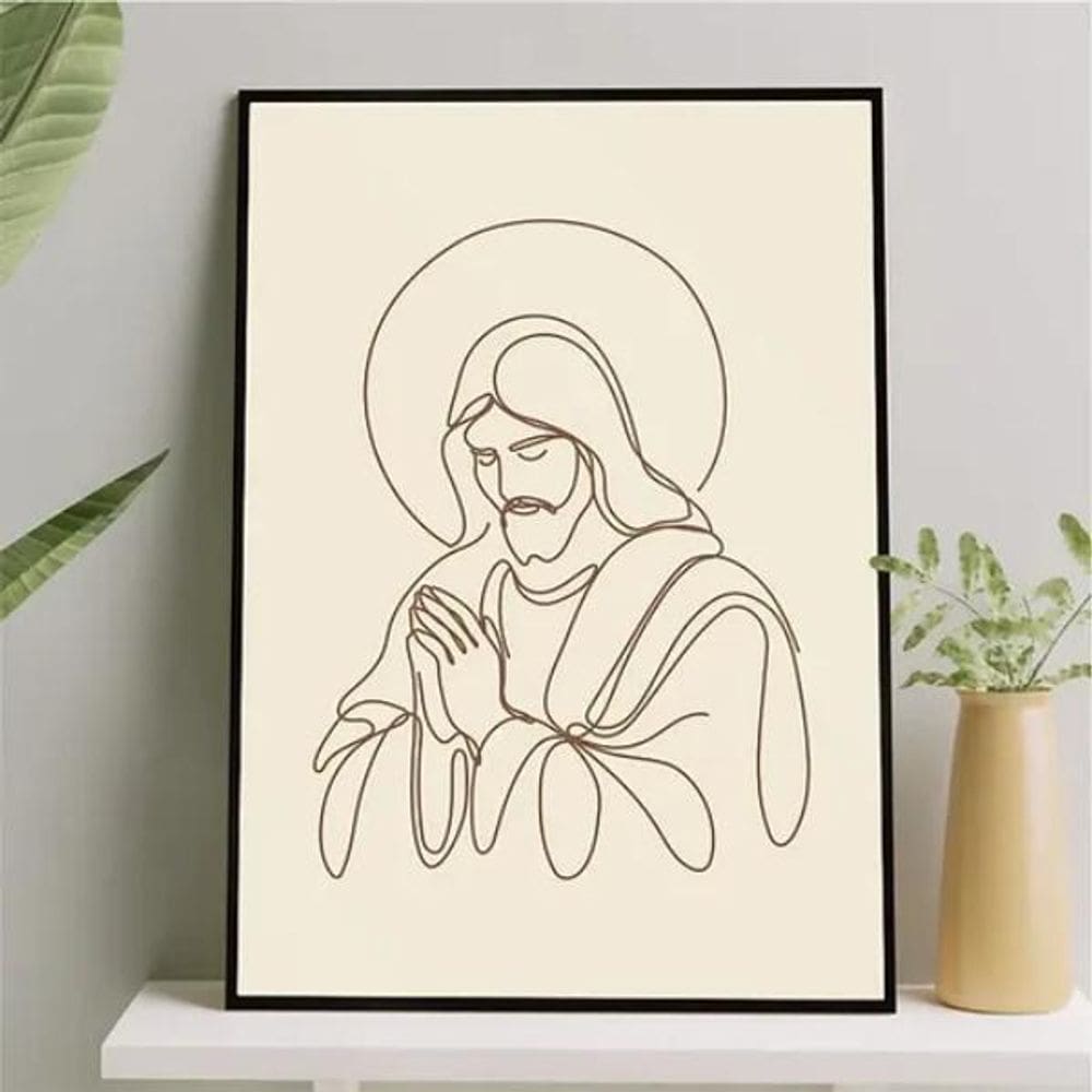 Quadro Jesus One Line - Marrom 33X24Cm