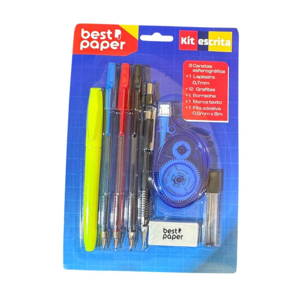 Kit Escolar Canetas + Lapiseira + Borracha + Marca Texto