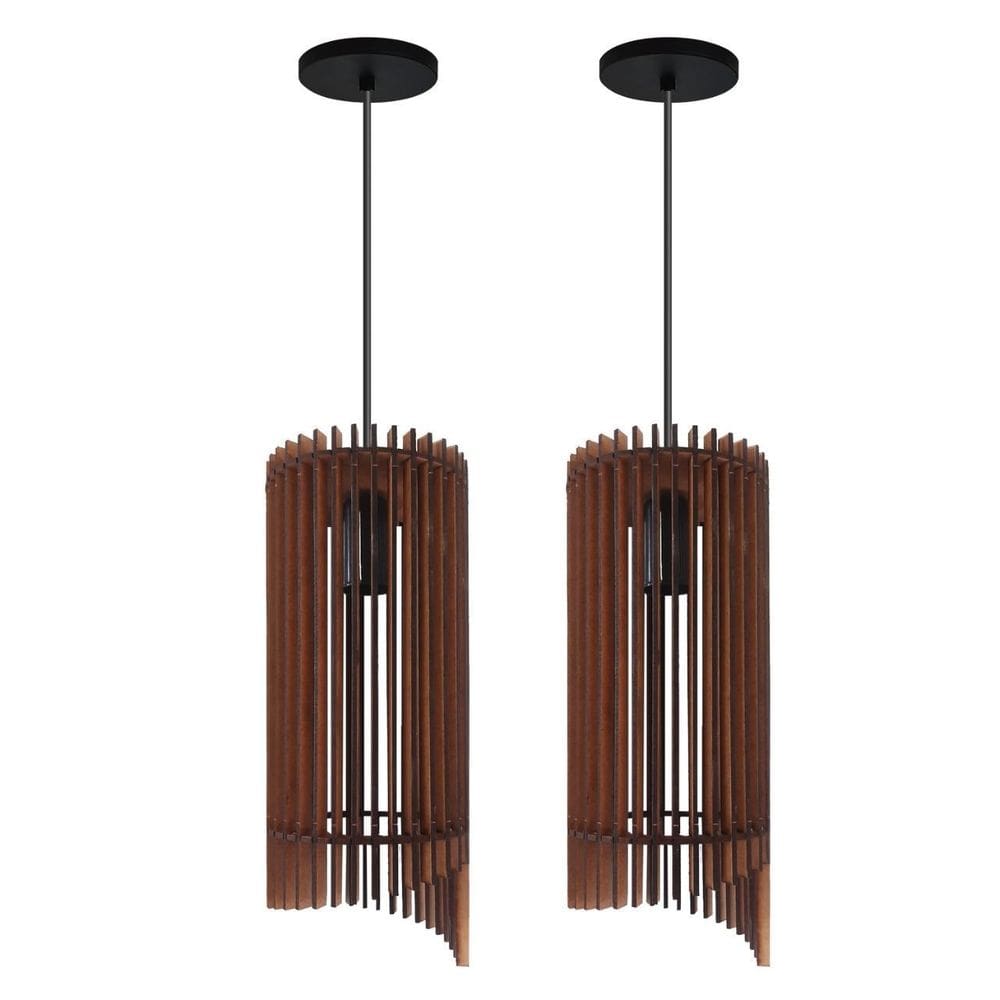 2 Lustre Pendente Rustico Chinês Mdf