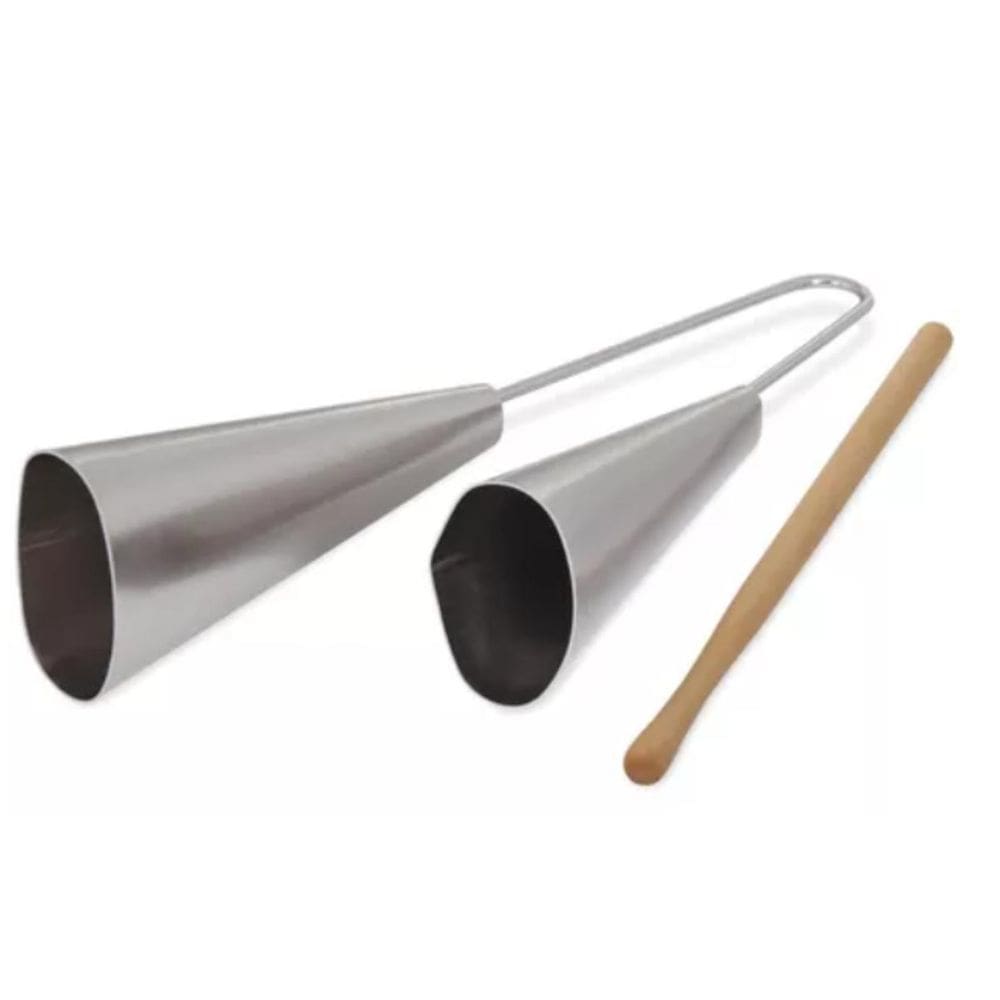 Agogô Duplo Grande Cromado com Baqueta em Madeira