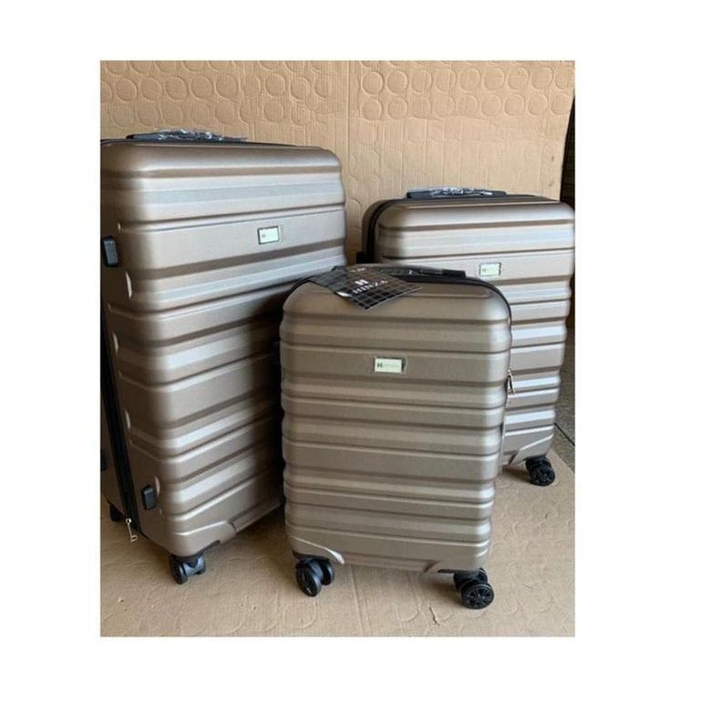 Conjunto 3 Malas Viagem Rígida Champagne Rodas Duplas 360º