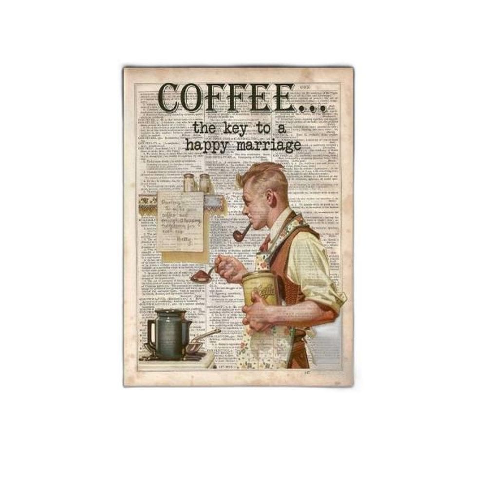 Quadro Vintage Coffee Happy Mariage 33X24Cm Moldura Preta