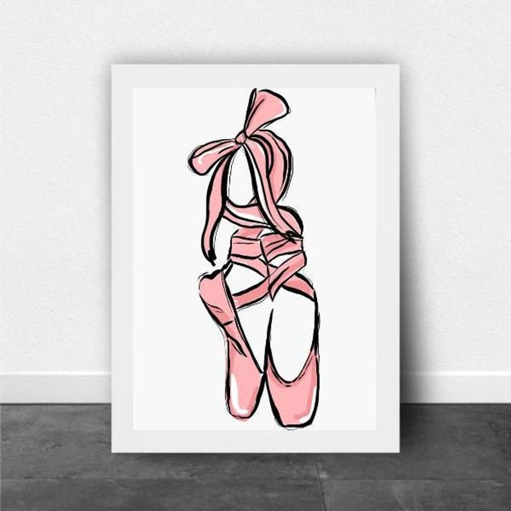 Quadro Ilustração Sapatilha De Ballet 24X18Cm Moldura Branca