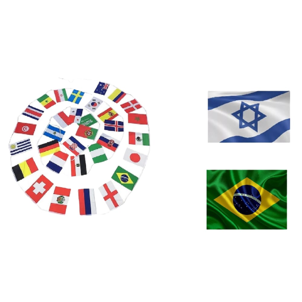 Kit 32 Nações + Bandeiras Do Brasil + De Israel 1,5M X 90Cm