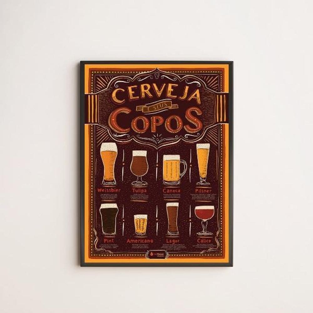 Quadro A Cerveja E Seus Copos 45X34 Com Vidro Moldura Preta
