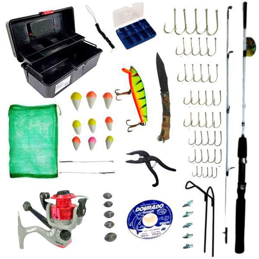Conjunto De Pesca Com Caixa Acessórios Vara 3-6 Kg Molinete