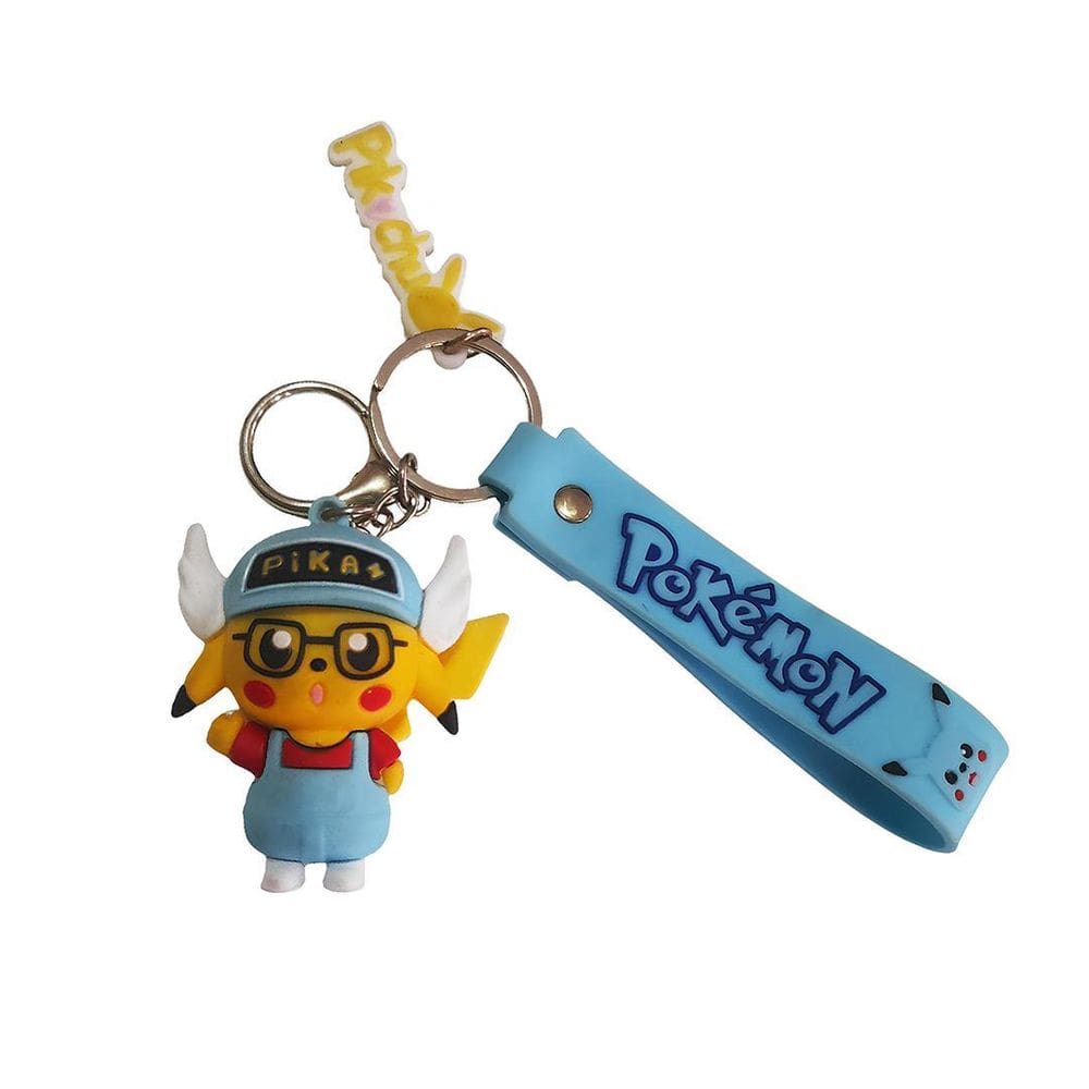Boneco Pikachu Azul Claro Chaveiro 3D Mosquetão Emborrachado
