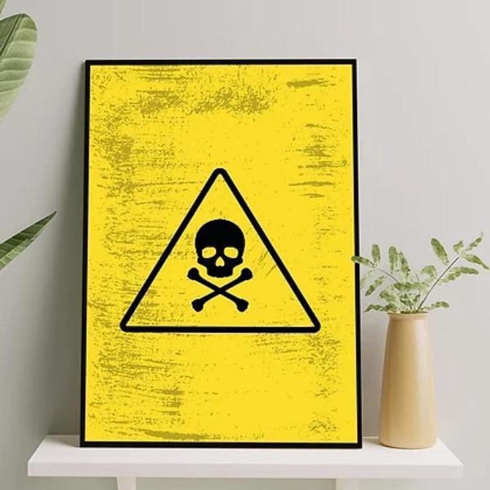 Quadro Placa Perigo Caveirinha 24X18Cm - Com Vidro Preta