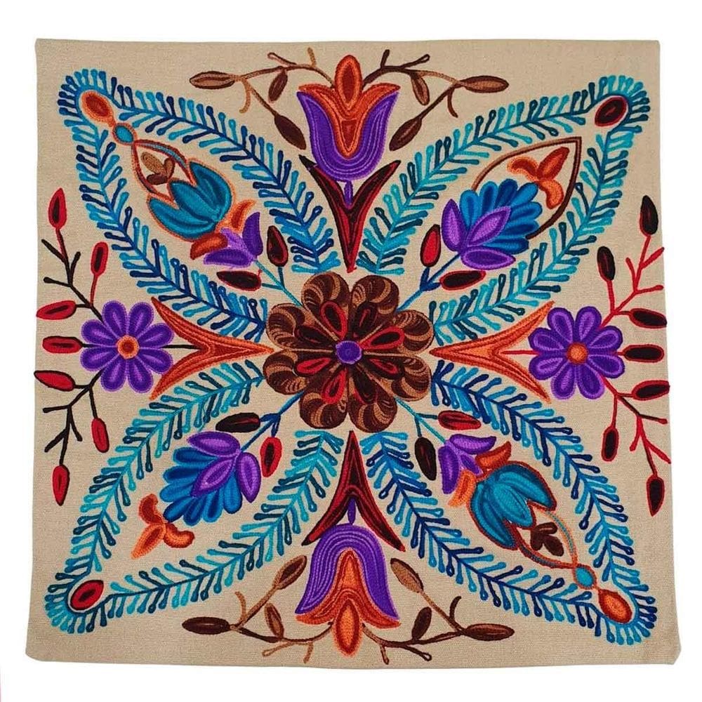Capa De Almofada Indiana Bordada 100% Algodão 45X45Cm