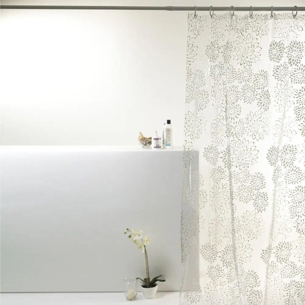 Cortina Para Box Banheiro Pvc Antimofo 198X180Cm Flor Branc