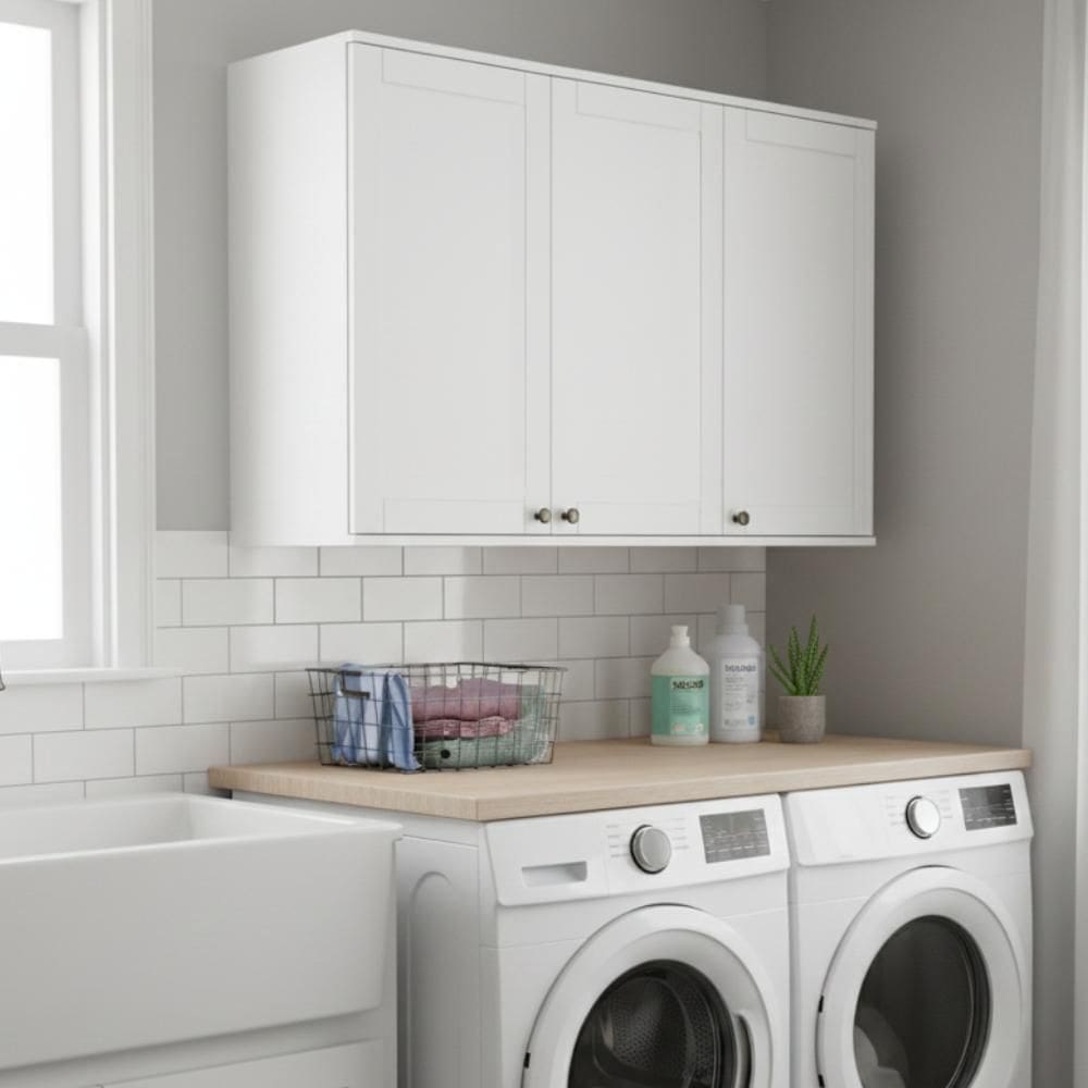Armário Aéreo 3 Portas em MDF para Lavanderia Branco Carraro
