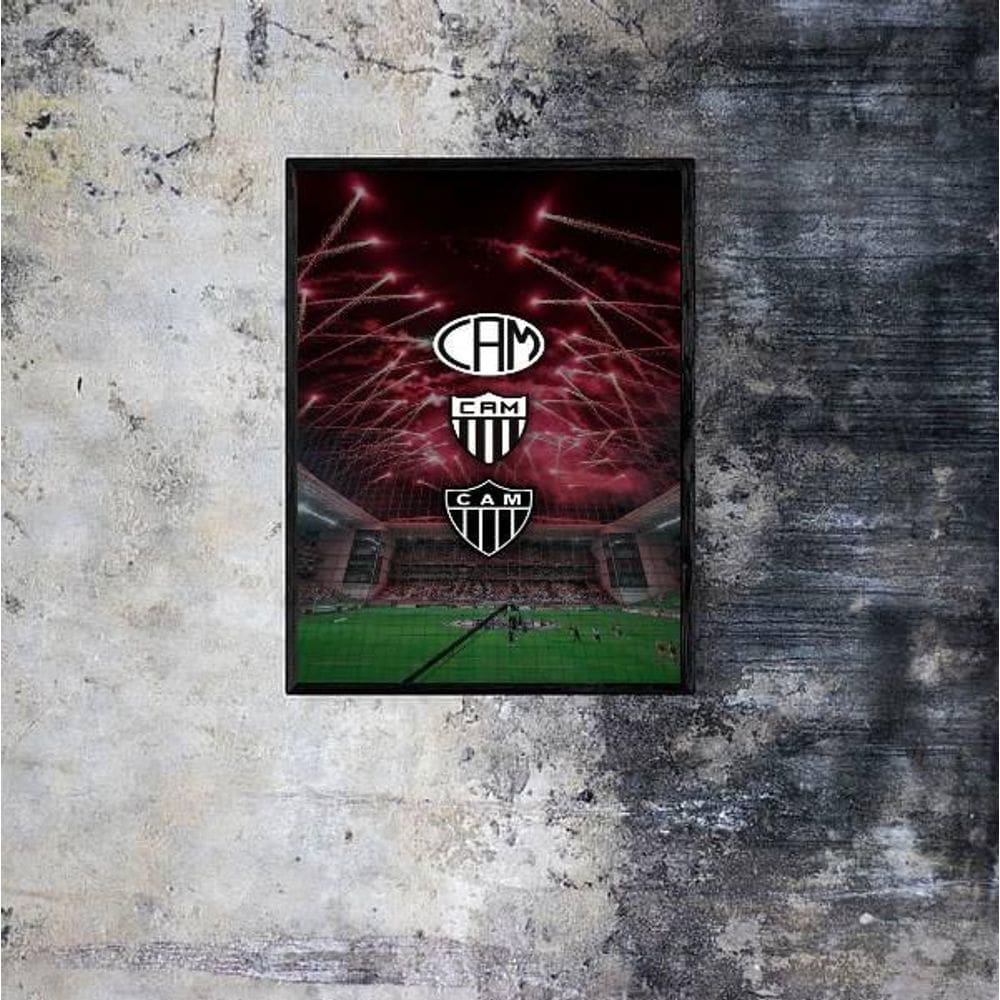 Quadro Decorativo Escudos Atlético Mg 45x34Cm Moldura Preta