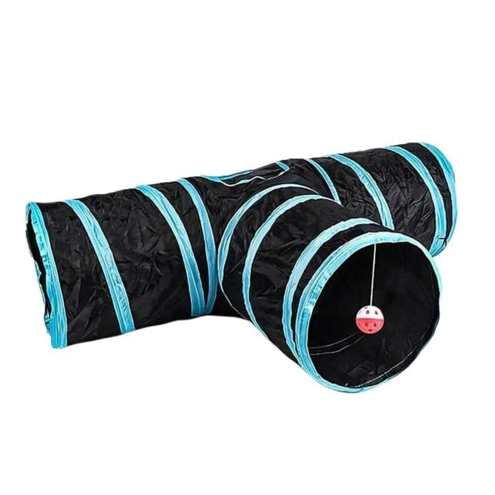 Brinquedo Túnel T Para Gatos Dobravel Preto Com Azul